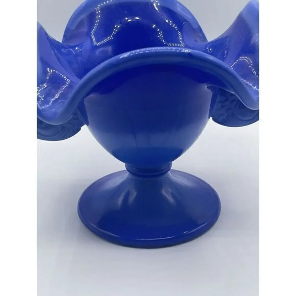 Fenton Periwinkle Blue‎ Dolphin Head Handled Compote Pedestal Bowl Vase